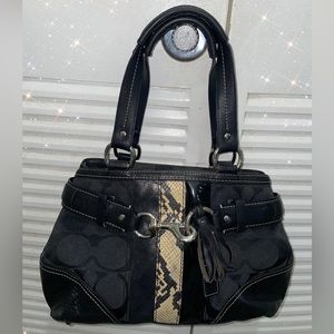 Coach E06Q-10262 Women’s Hampton Black Signature With Python Skin Trim Handbag